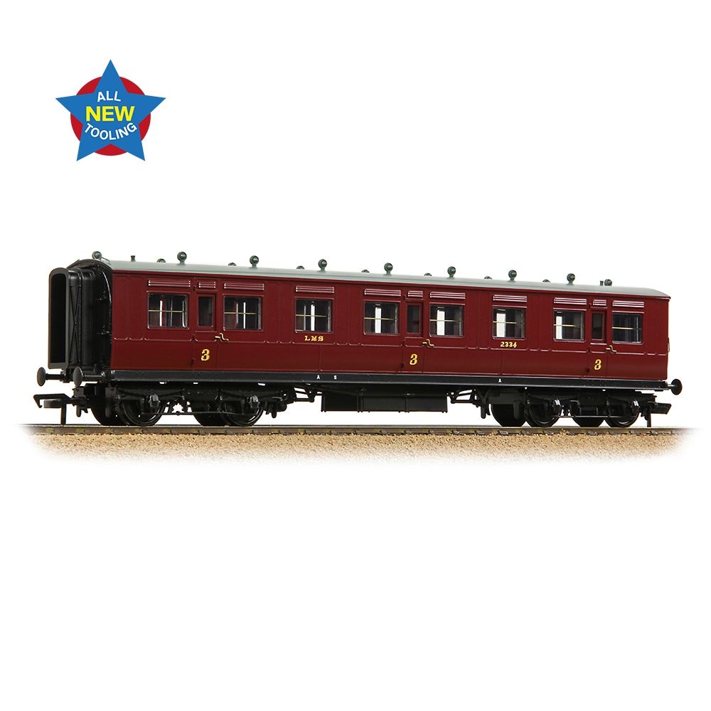 Bachmann 39-873A LNWR 50ft Arc Roof Third Corridor LMS Crimson Lake