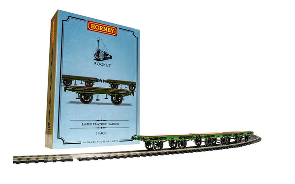 Hornby R60014 Flat Bed Wagon Pack containing 3 x Flat Bed wagons (Stephenson's Rocket)