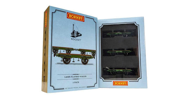 Hornby R60014 Flat Bed Wagon Pack containing 3 x Flat Bed wagons (Stephenson's Rocket)